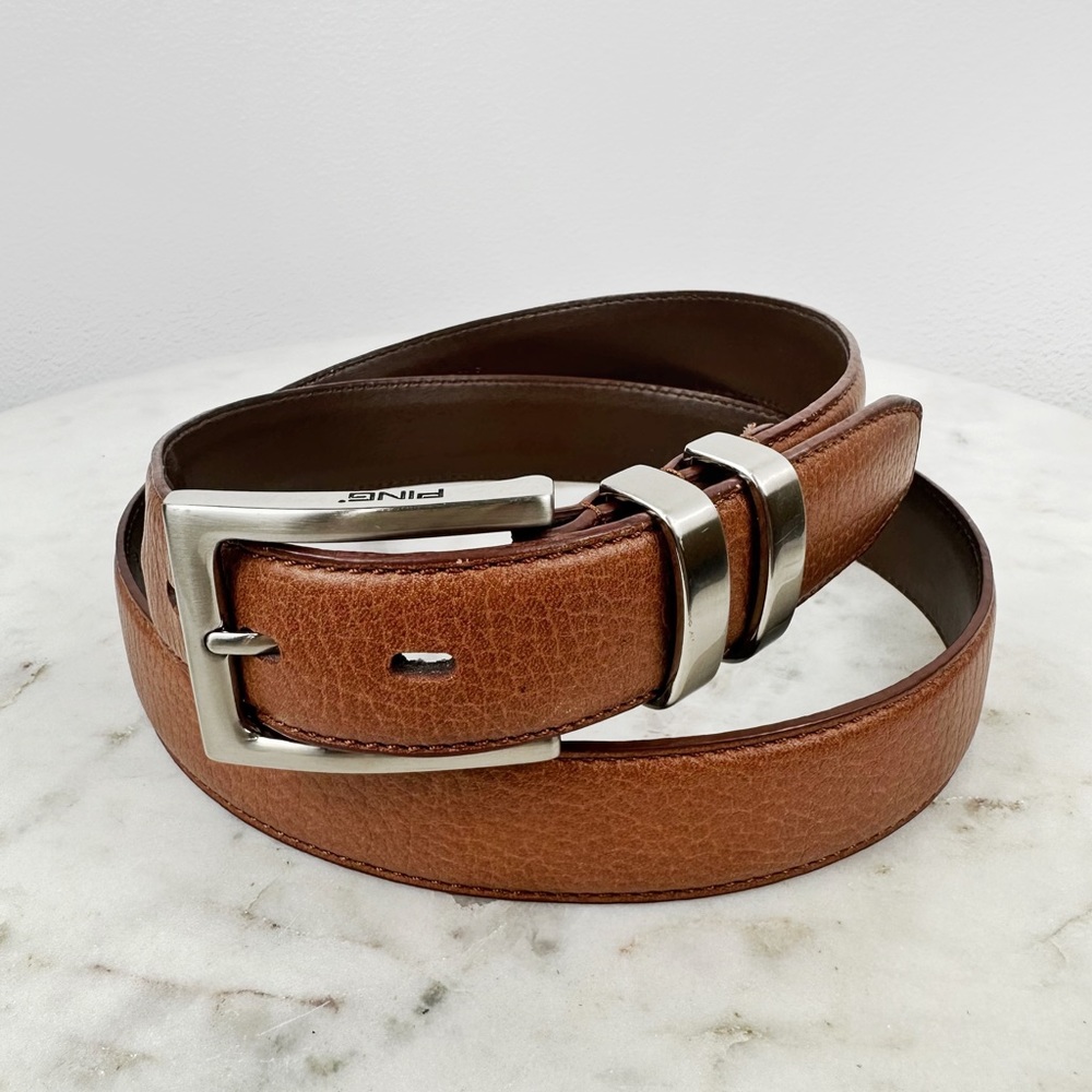Ping Men’s Golf Tan Leather Silver Logo Embossed Buckle Size 40